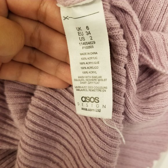 Purple Mini Bodycon Ribbed Dress High Neck Sleeveless ASOS Lavender - Picture 5 of 7